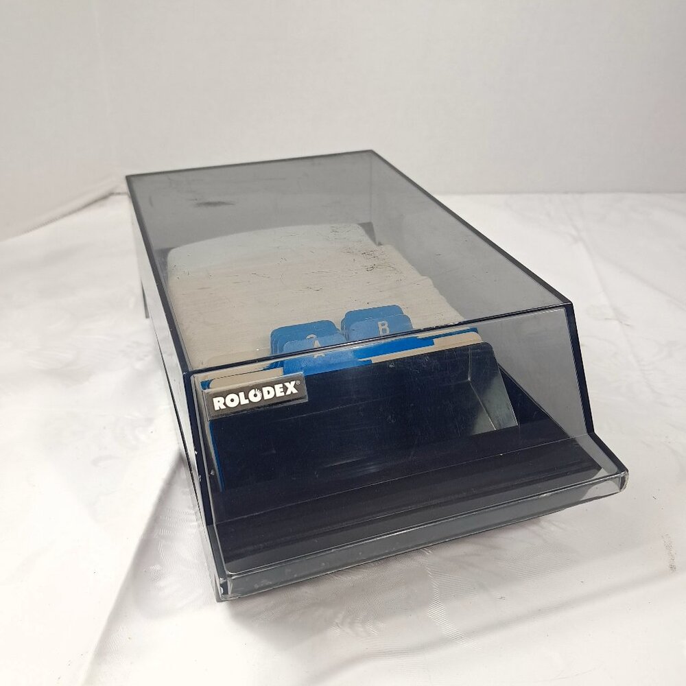 Rolodex VIP-24C Card‎ Holder w/ A-Z Dividers tabs covered black grey Vintage